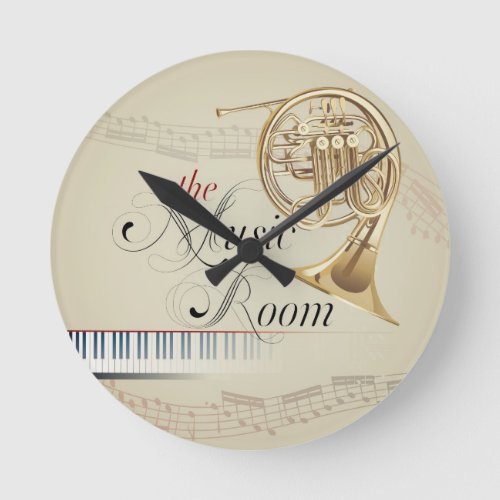 French Horn Music Room Round Clock
