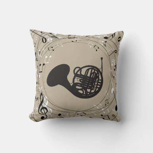 French Horn Music Throw Pillow