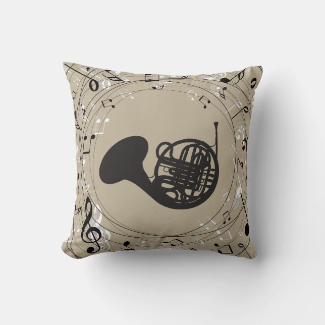 French Horn Music Throw Pillow (Front)