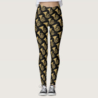 French Horn Musical Instrument Drawing on Black Leggings