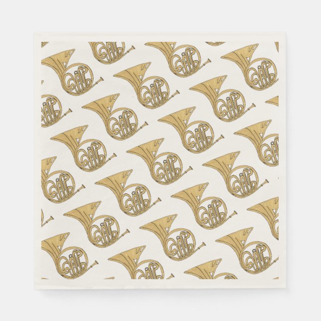 French Horn Musical Instrument Drawing Paper Napkins (Front)