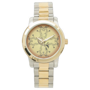 French Horn~Musical Scroll~Golden Background~ Watch