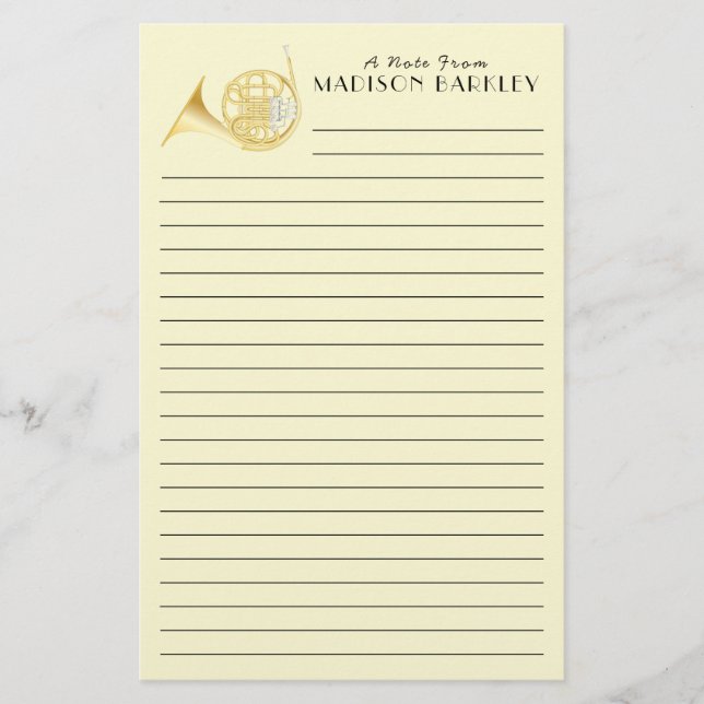 French Horn Musician Teacher Stationery (Front)