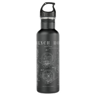 French Horn Old Vintage Antique Patent Drawing Pri Stainless Steel Water Bottle