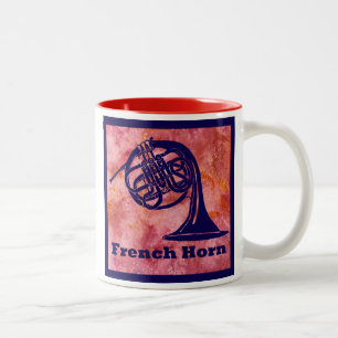 French Horn on Red Two-Tone Coffee Mug