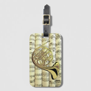 French Horn On Rolled Sheet Music ~ Luggage Tag