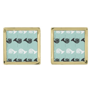 French Horn Pattern Gold Cufflinks