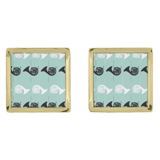 French Horn Pattern Gold Cufflinks (Front)