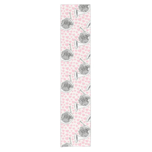French Horn Pink Hearts, Brass Musician Wedding Short Table Runner