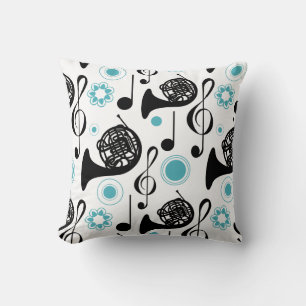French Horn Player Gift Music Notes Band Orchestra Throw Pillow
