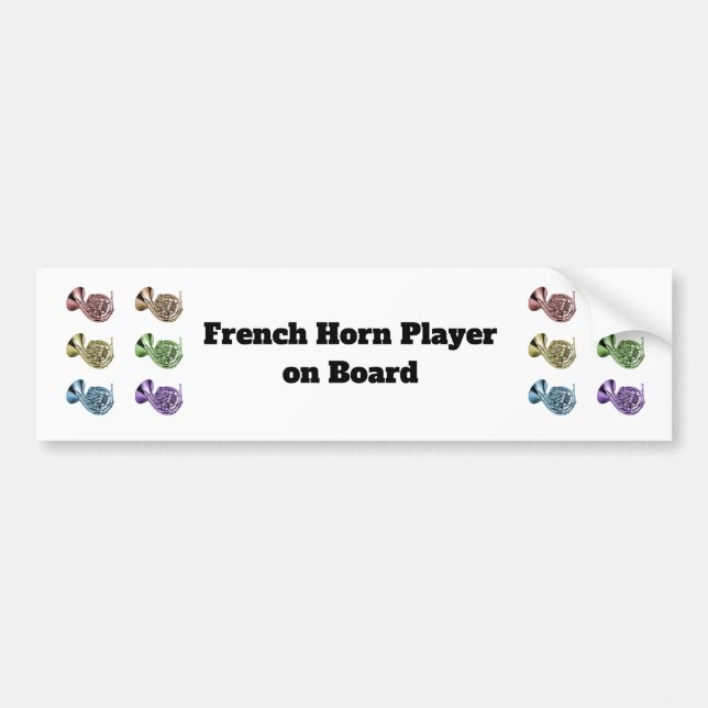 French Horn Player on Board Rainbow Personalize Bumper Sticker (Front)