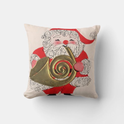 French Horn Santa Throw Pillow