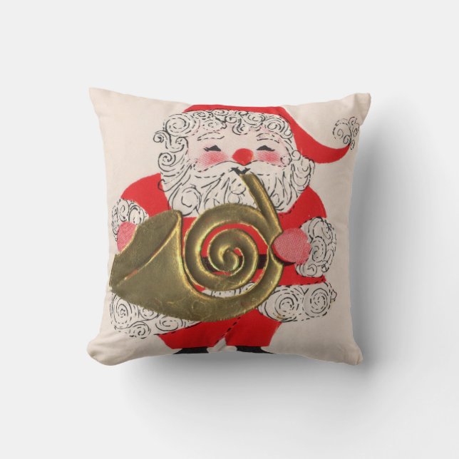 French Horn Santa Throw Pillow (Front)