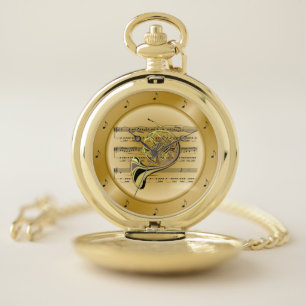French Horn ~ Sheet Music ~ Golden Disk~ Unique ~ Pocket Watch