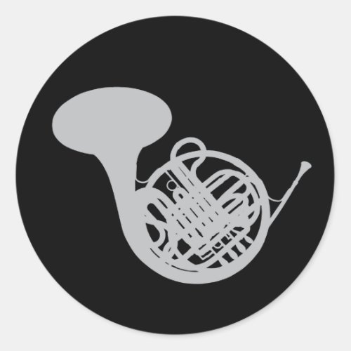 French Horn Silver Colored  Music Round Stickers
