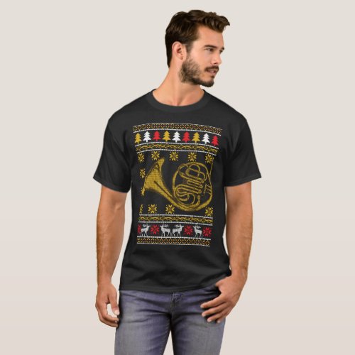 French Horn Ugly Christmas Sweater Holiday T_Shirt