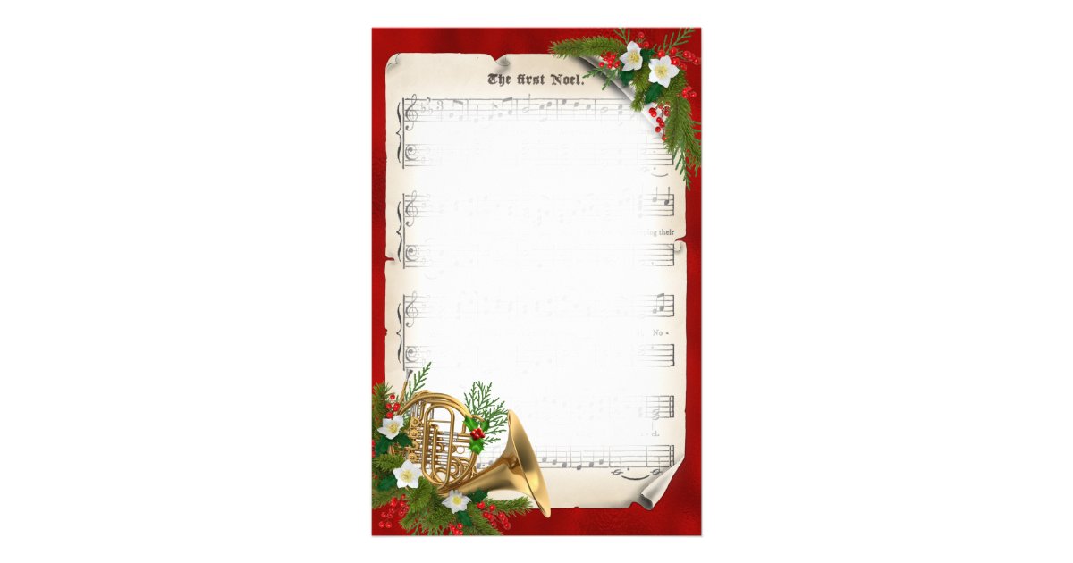French Horn Vintage Sheet Music Christmas Stationery Zazzle Com