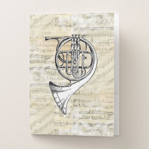 French Horn Vintage Sheet Music Pocket Folders