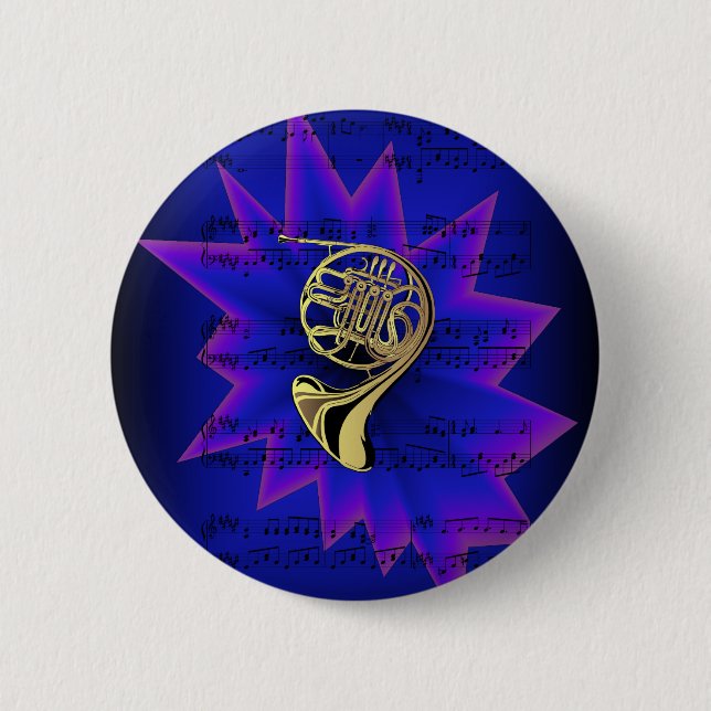 French Horn with Nightfall Background Pinback Button (Front)