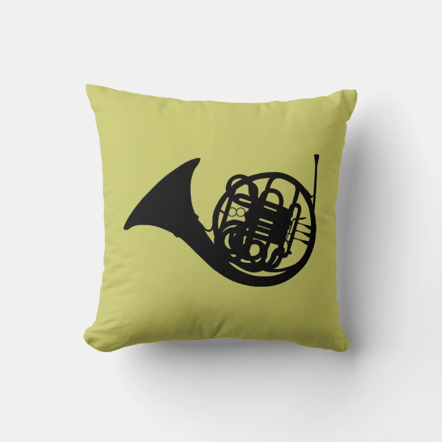 FRENCH HORNE SILHOUETTE: MUSICAL INSTRUMENT THROW PILLOW (Front)