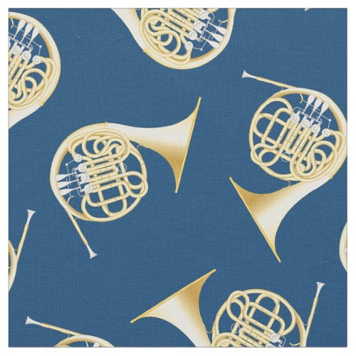 French Horns Music Musician Room Decor Blue Fabric