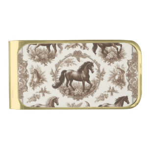 French Horse Toile de Jouy Equestrian Money Clip