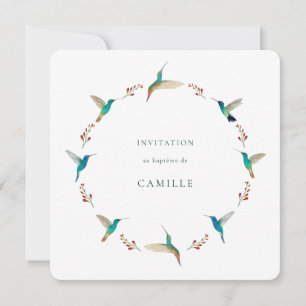 French Hummingbird Baptism Invitation