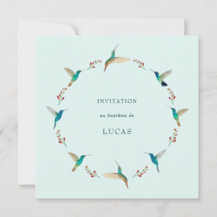 French Hummingbird Baptism Invitation
