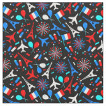 French Icons on Black background Fabric