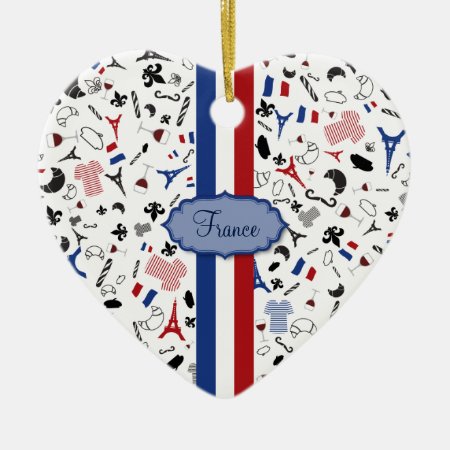French Icons With Flag Of France Ceramic Ornament