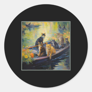 French Impressionist Boating Funny Cat Design On P Classic Round Sticker