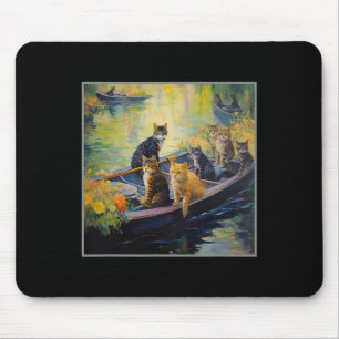 French Impressionist Boating Funny Cat Design On P Mouse Pad