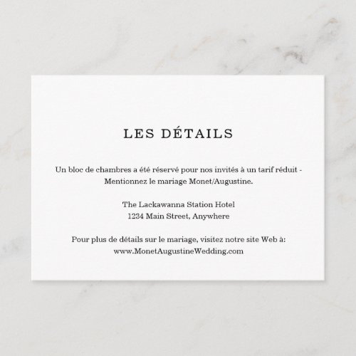 French Information  Details Enclosure Card