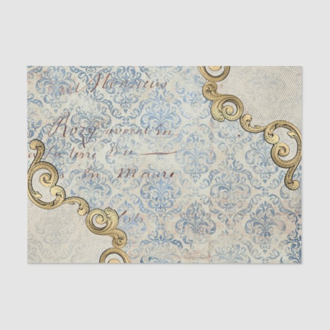 French Inspired Ornate Blue Decoupage Tissue Paper (Front)