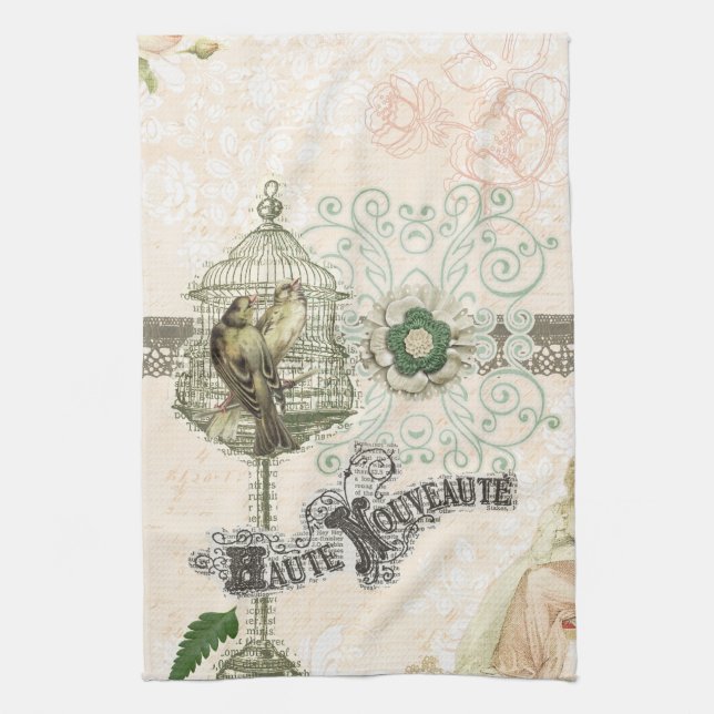 French Inspired Shabby Chic Bird Cage Towel (Vertical)