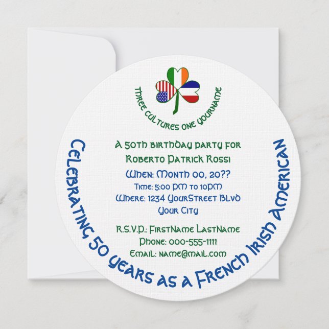 French Irish American Flag Shamrock Birthday Invitation (Front)