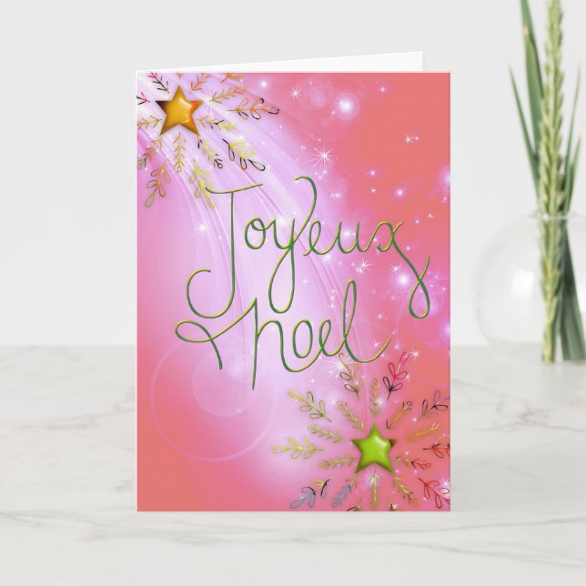 French Joyeux Noel Card with stars and snowflakes (Front)