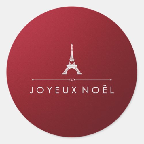 French Joyeux Noel Red and Silver Chic Christmas Classic Round Sticker