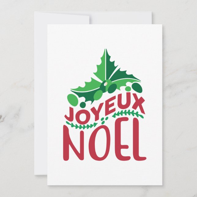 French Joyeux Noel Red Green Personalized  Holiday Card (Front)