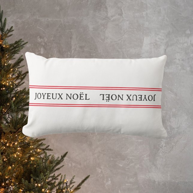 French Joyeux Noël Red Stripe Christmas Lumbar Pillow (Creator Uploaded)