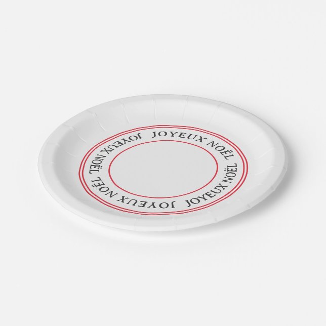 French Joyeux Noël Red Stripe Christmas Paper Plates (Angled)