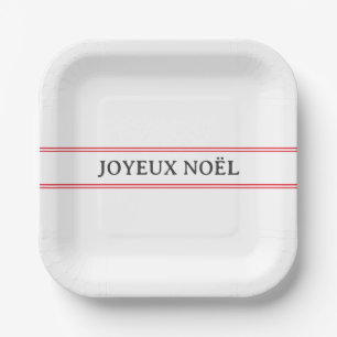 French Joyeux Noël Red Stripe Christmas Paper Plates