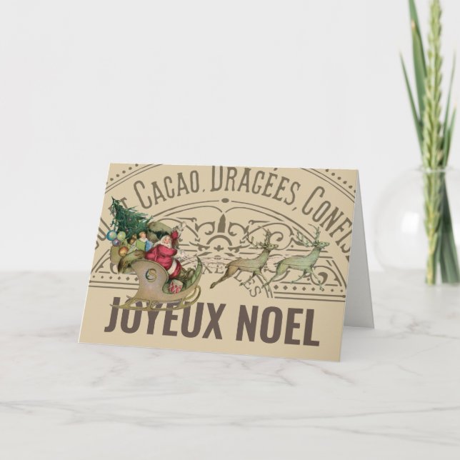 French Joyeux Noel Santa Reindeer Christmas Card (Front)