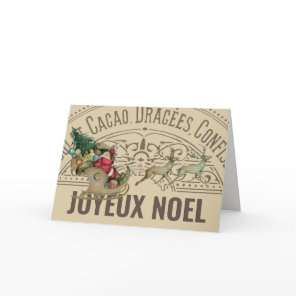 French Joyeux Noel Santa Reindeer Christmas Card