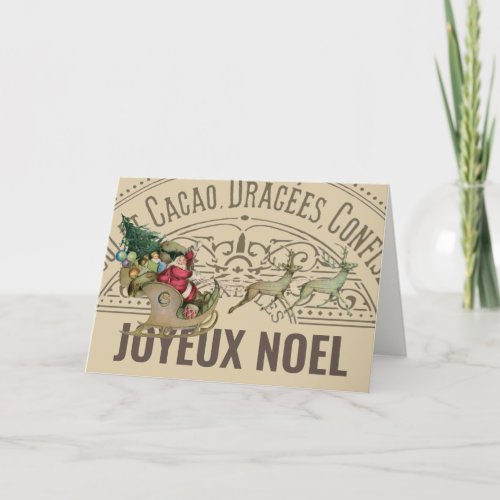 French Joyeux Noel Santa Reindeer Christmas Card