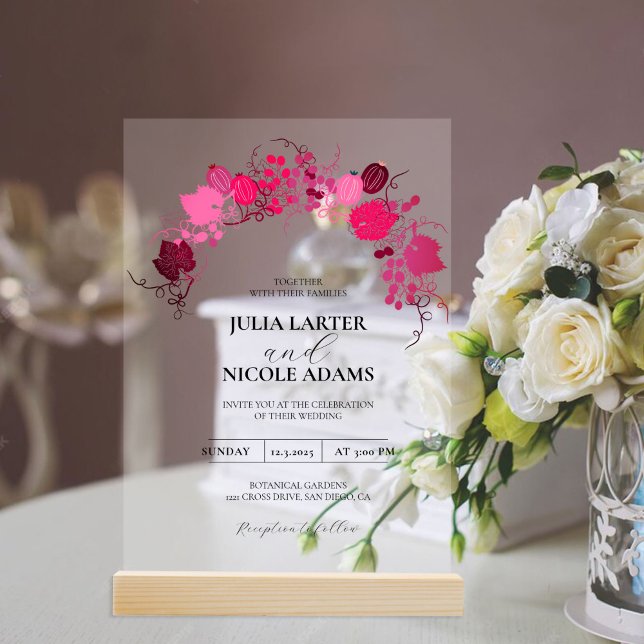 French Kissed Sweet Berry Grapes Flowers Wedding Acrylic Invitations (Creator Uploaded)