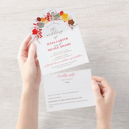 French Kissed Sweet Berry Grapes Flowers Wedding All In One Invitation