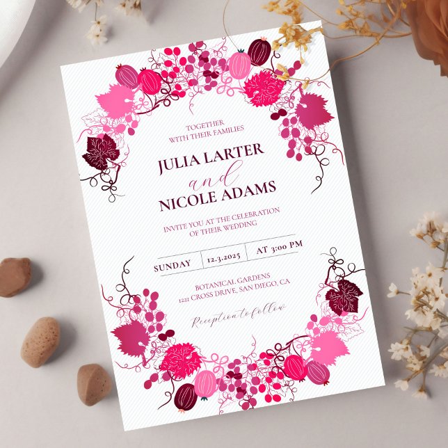 French Kissed Sweet Berry Grapes Flowers Wedding Invitation (Creator Uploaded)