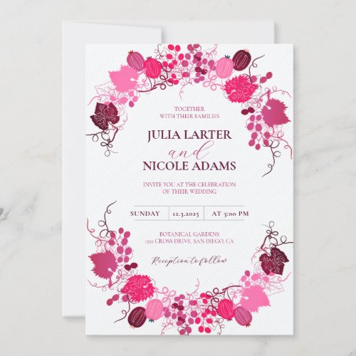 French Kissed Sweet Berry Grapes Flowers Wedding Invitation