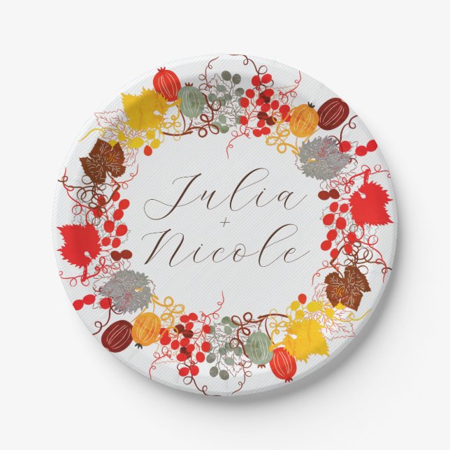 French Kissed Sweet Berry Grapes Flowers Wedding Paper Plates (Front)